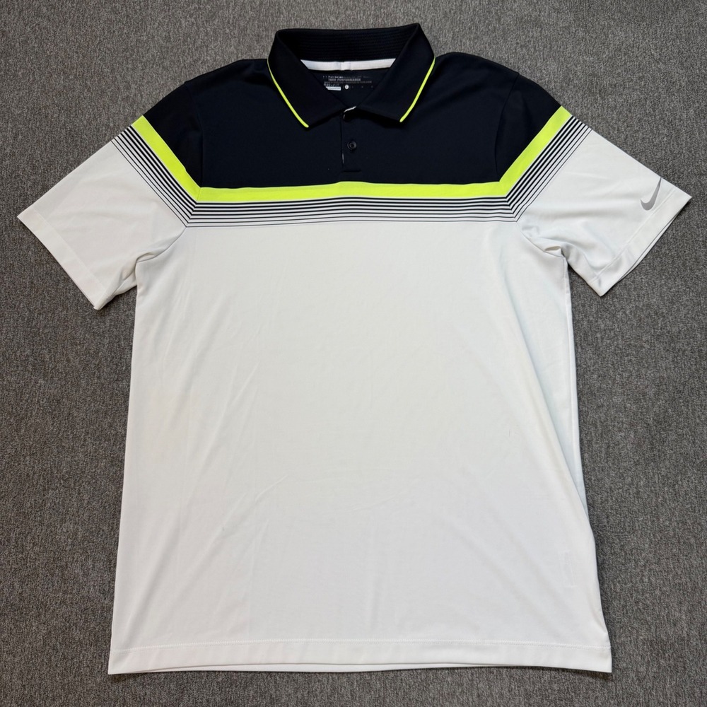 Nike Golf Tour Performance Dri-Fit Polo Shirt Mens Large White Black Volt 639913